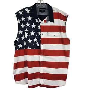 Cody James American Flag Red White and Blue Sleeveless Snap Down Men's Shirt 2XL